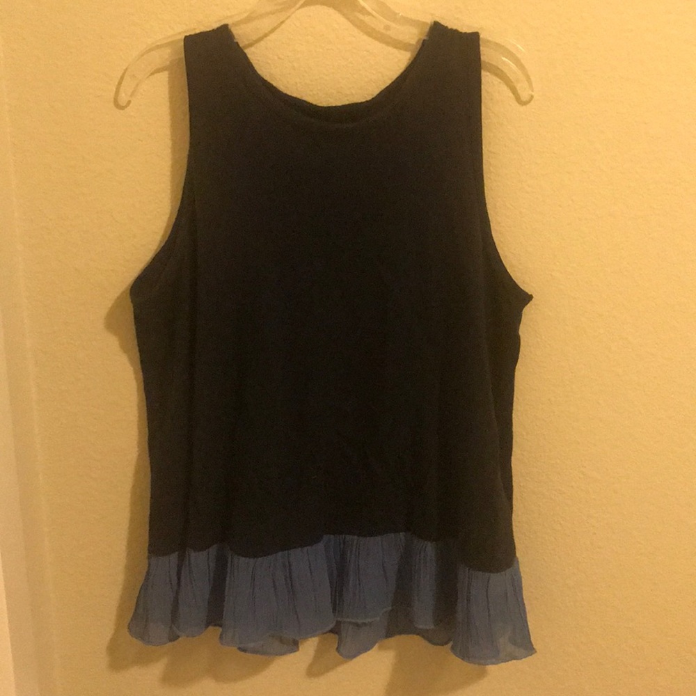 navy blue tank top with light blue fleece